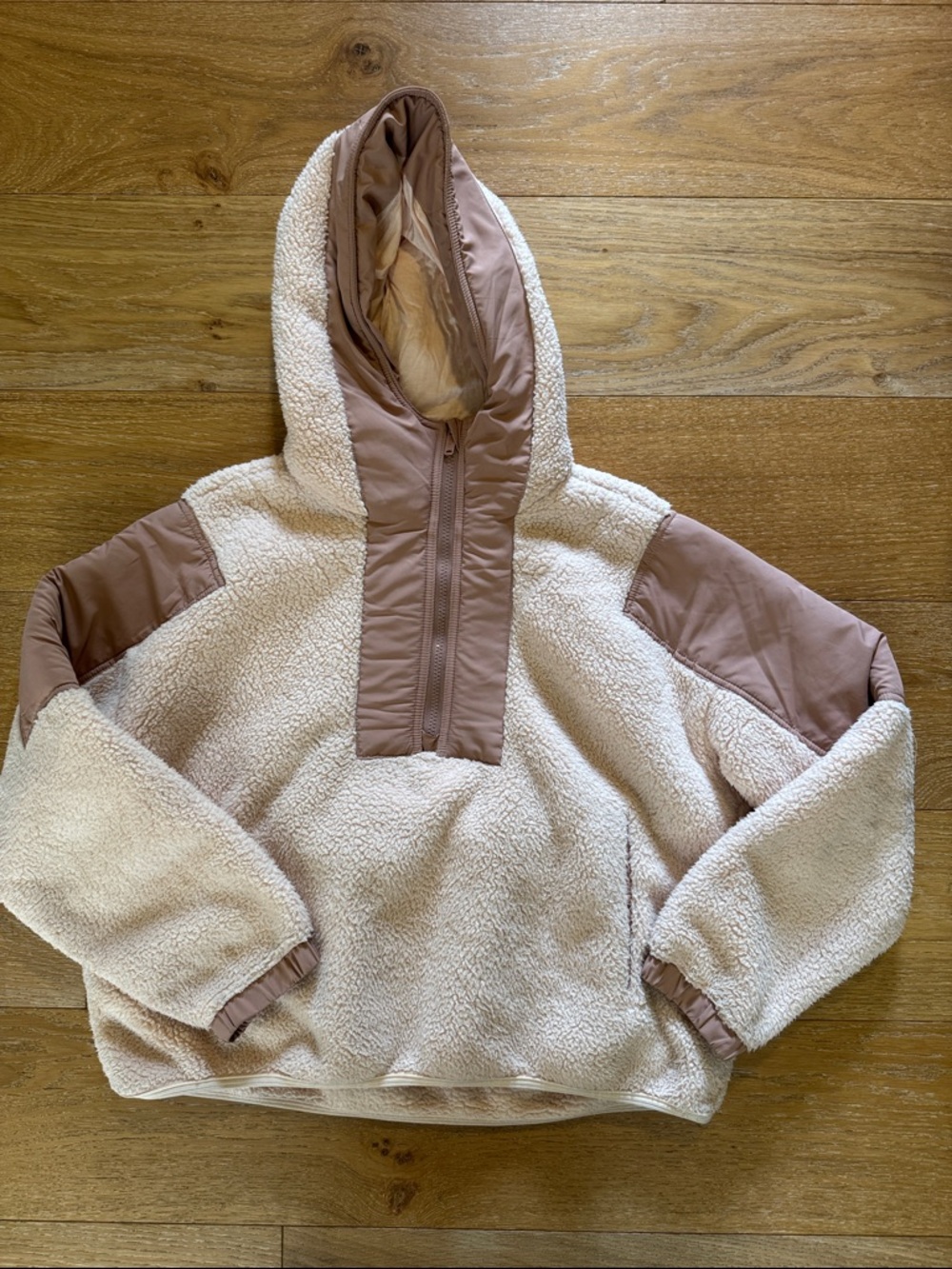 Women’s Free People - Cream Sherpa Hoodie with Taupe Nylon Accents